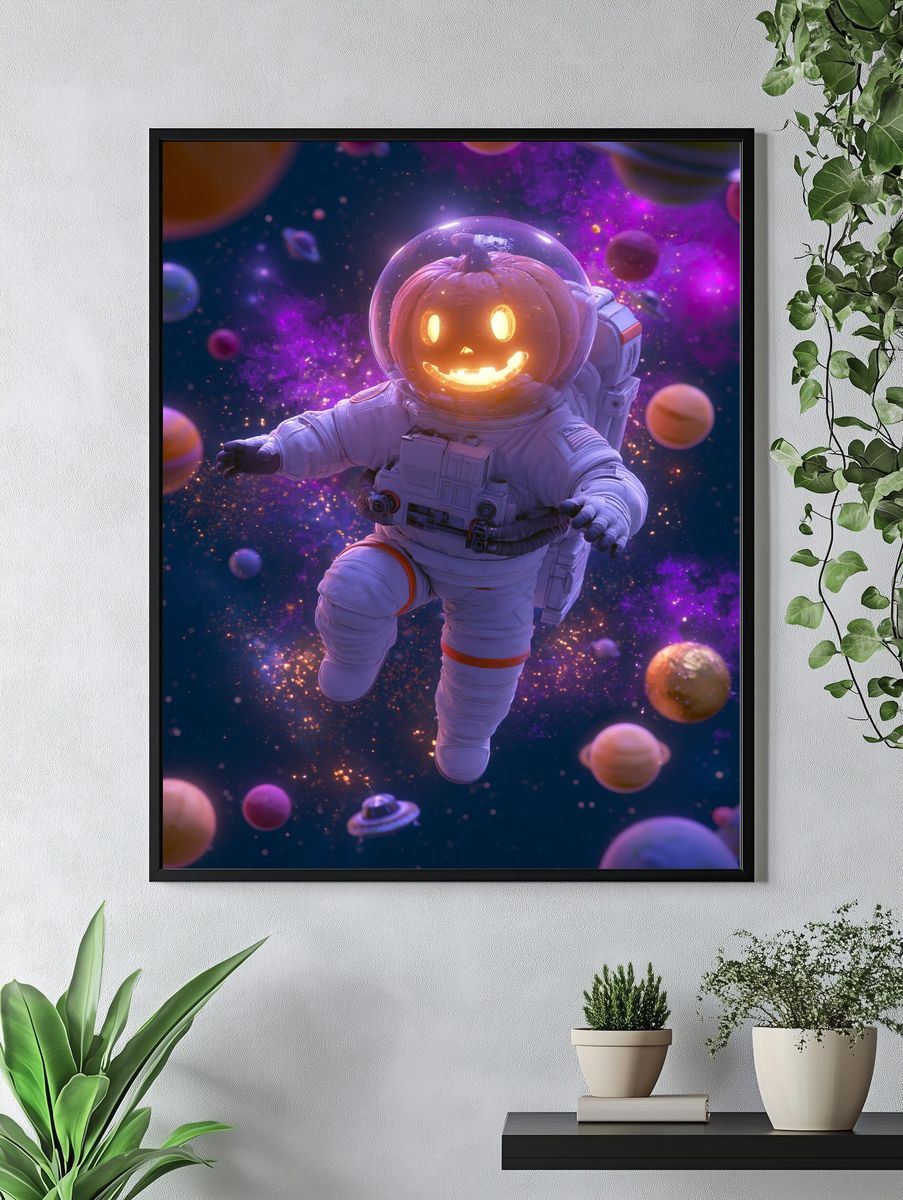 Pumpkin Astronaut Space Print. — room view 4