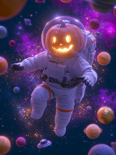 Pumpkin Astronaut Space Print.