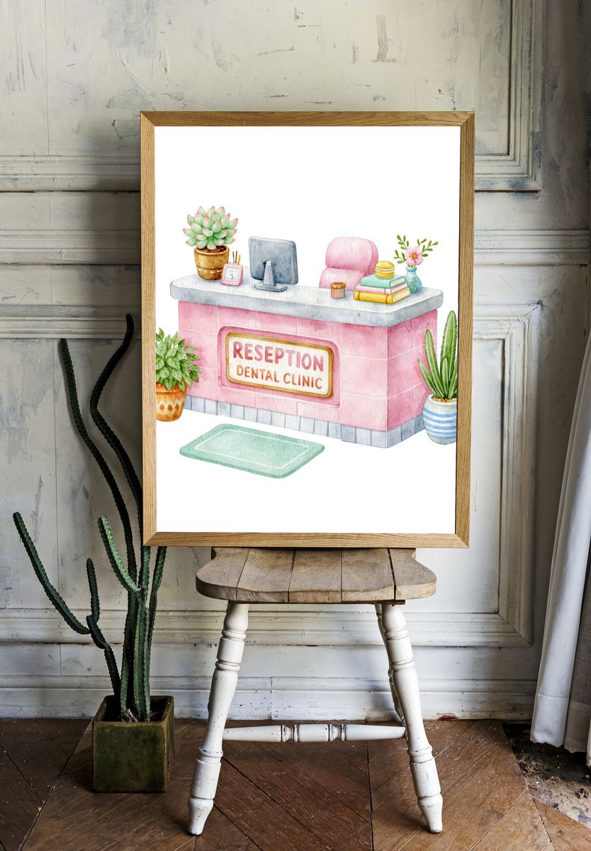 Dental Clinic Reception Watercolor Poster. — room view 1