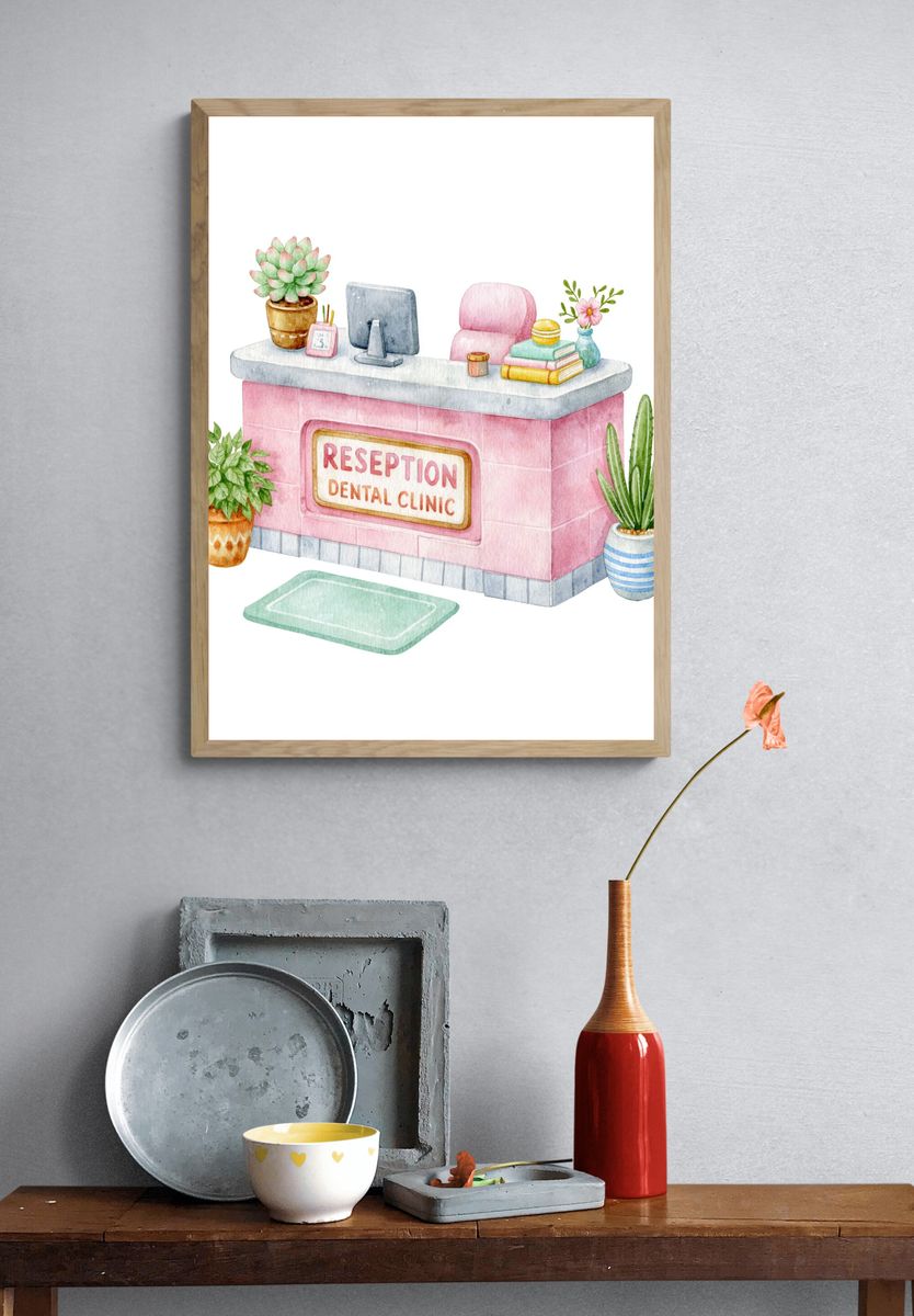 Dental Clinic Reception Watercolor Poster. — room view 3