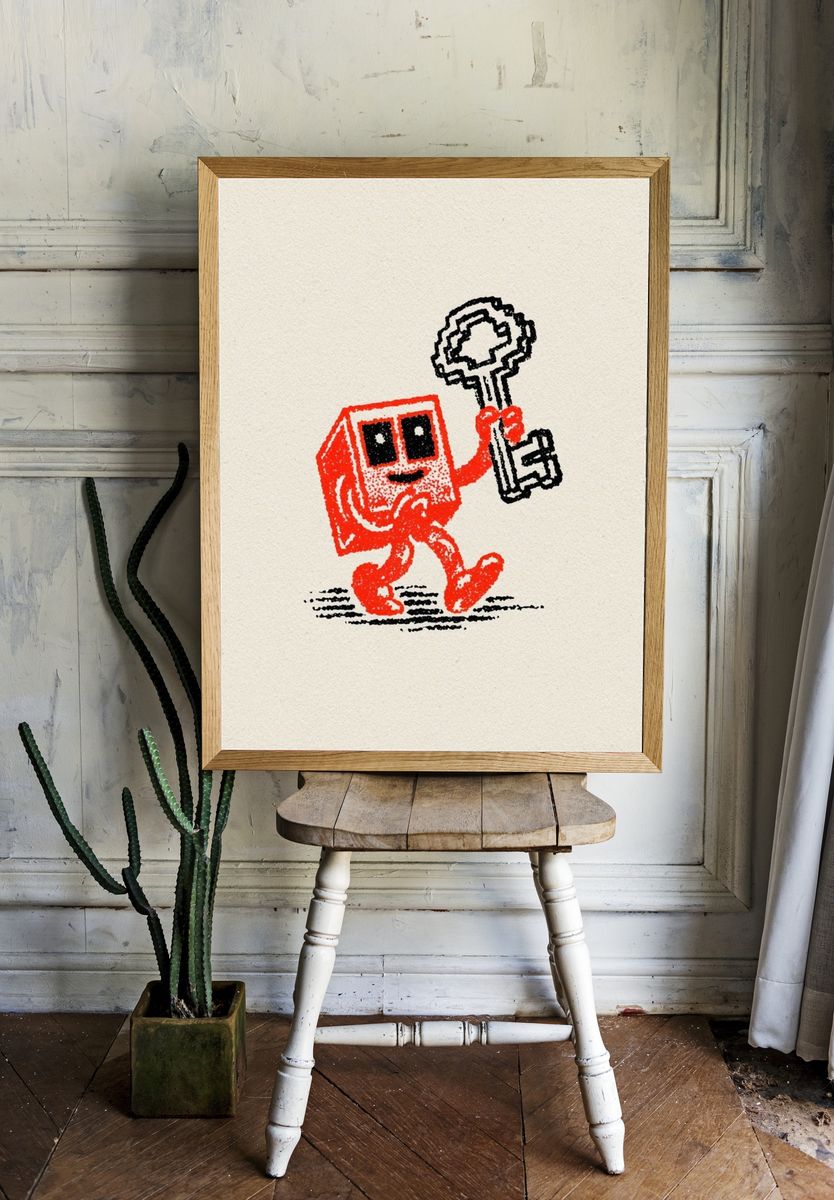 Pixel Key Character Illustration Poster. room preview