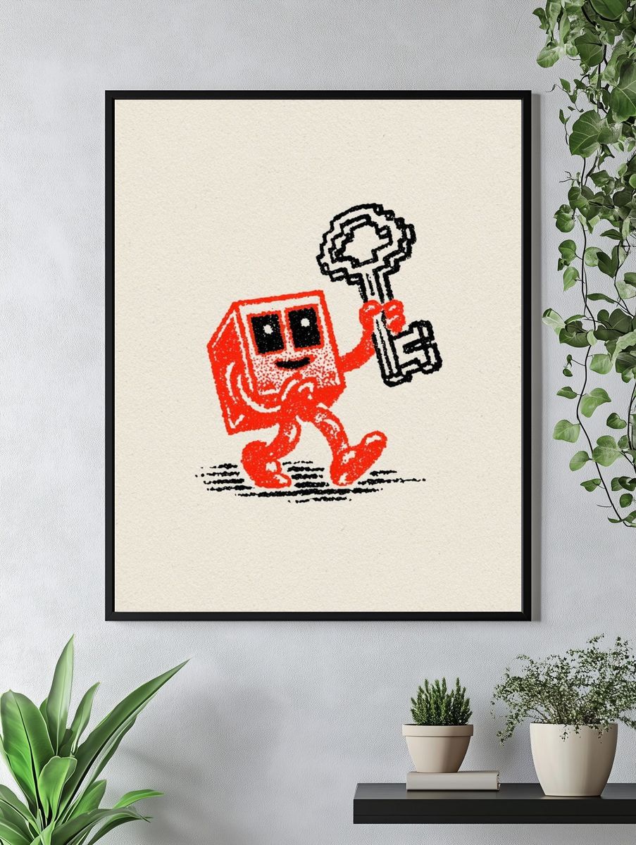 Pixel Key Character Illustration Poster. — room view 4
