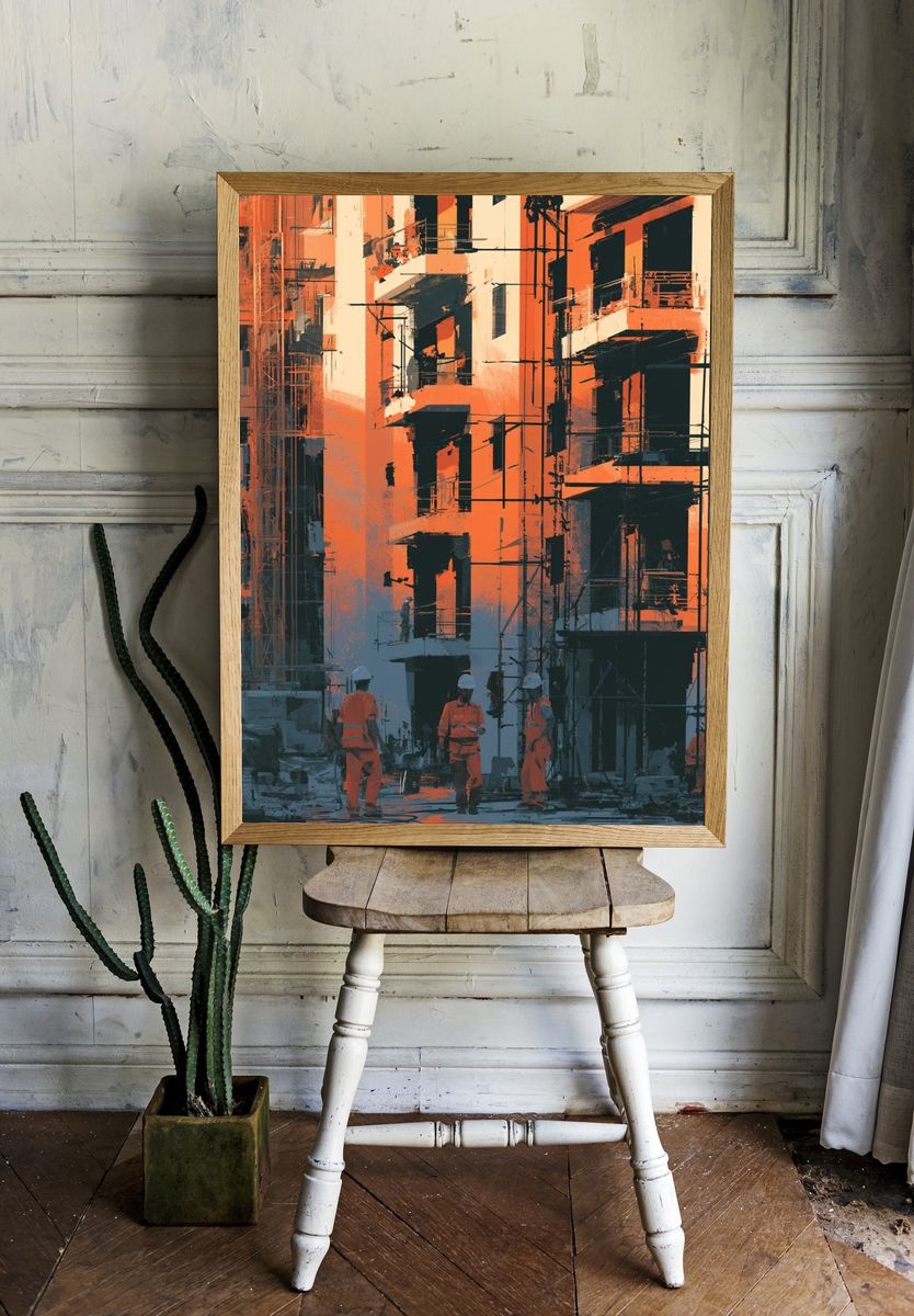Urban Construction Site Illustration Poster. room preview