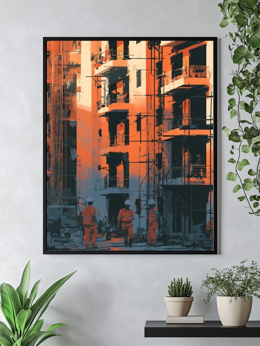 Urban Construction Site Illustration Poster. — room view 4