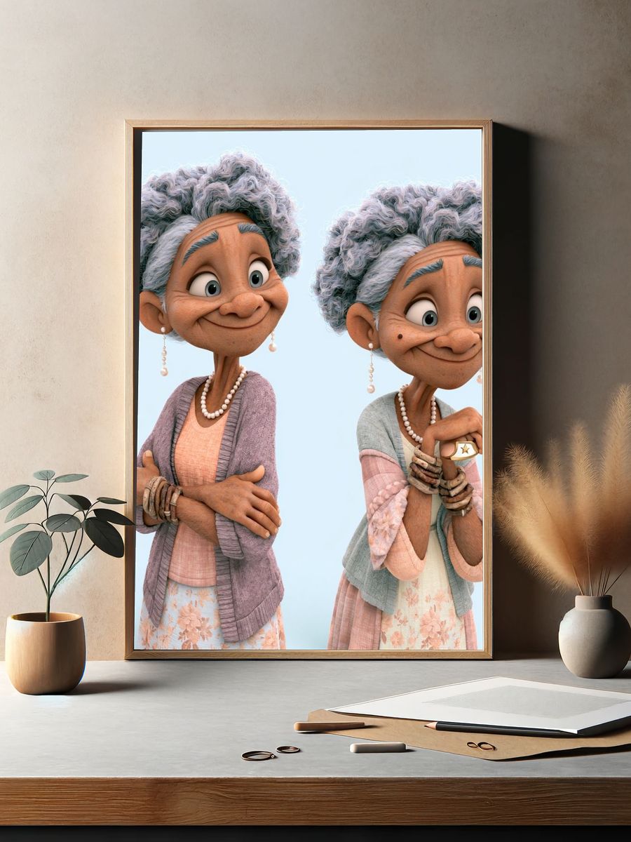 Elderly Sisters Digital Art Poster. — room view 2