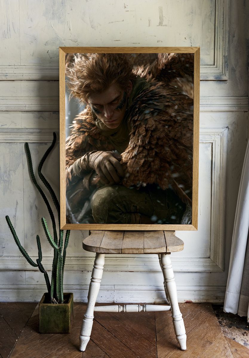 Feral Warrior Portrait Print. — room view 1