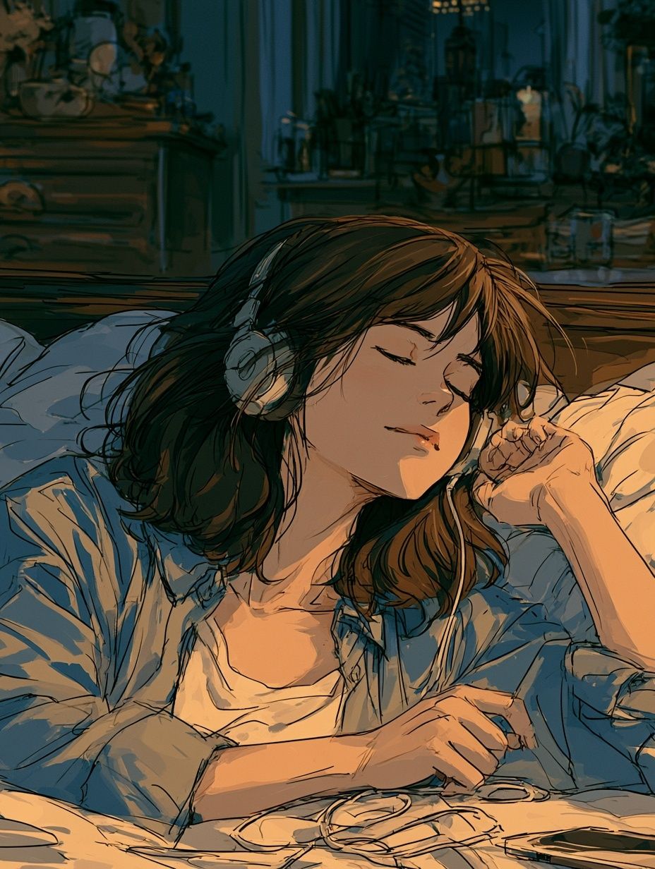 Cozy Headphones Girl Illustration Poster. poster detail