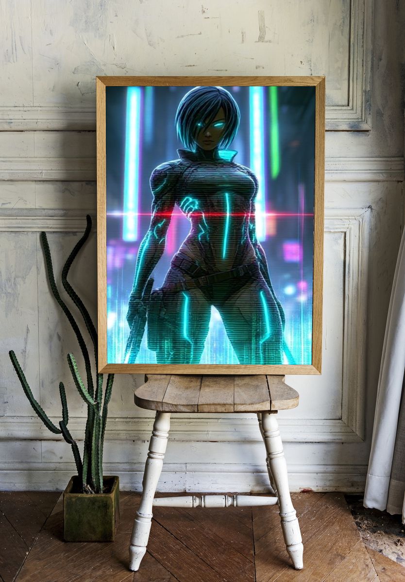 Cyberpunk Android Portrait Poster. — room view 1