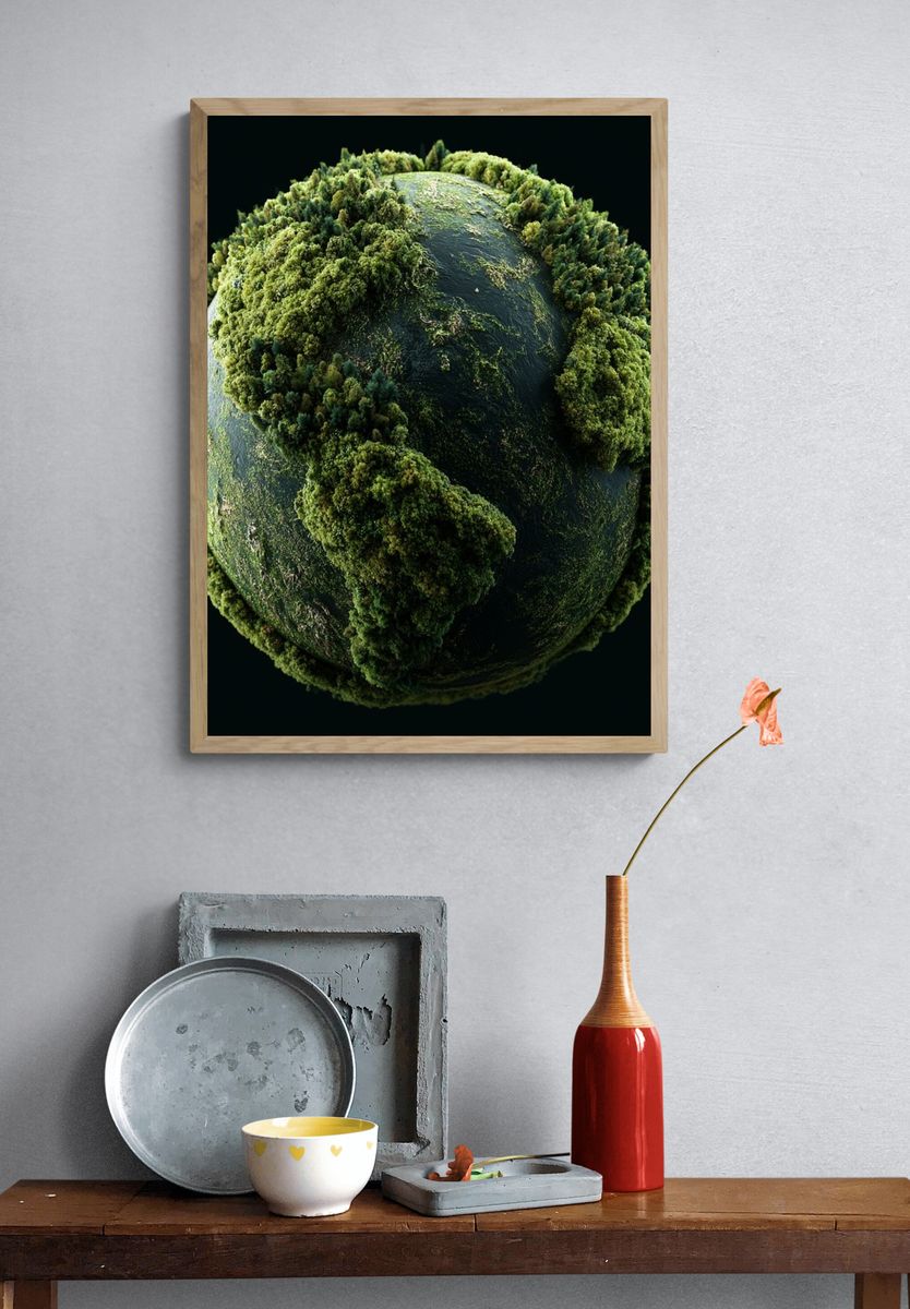 Mossy Earth Globe Illustration Poster. — room view 3