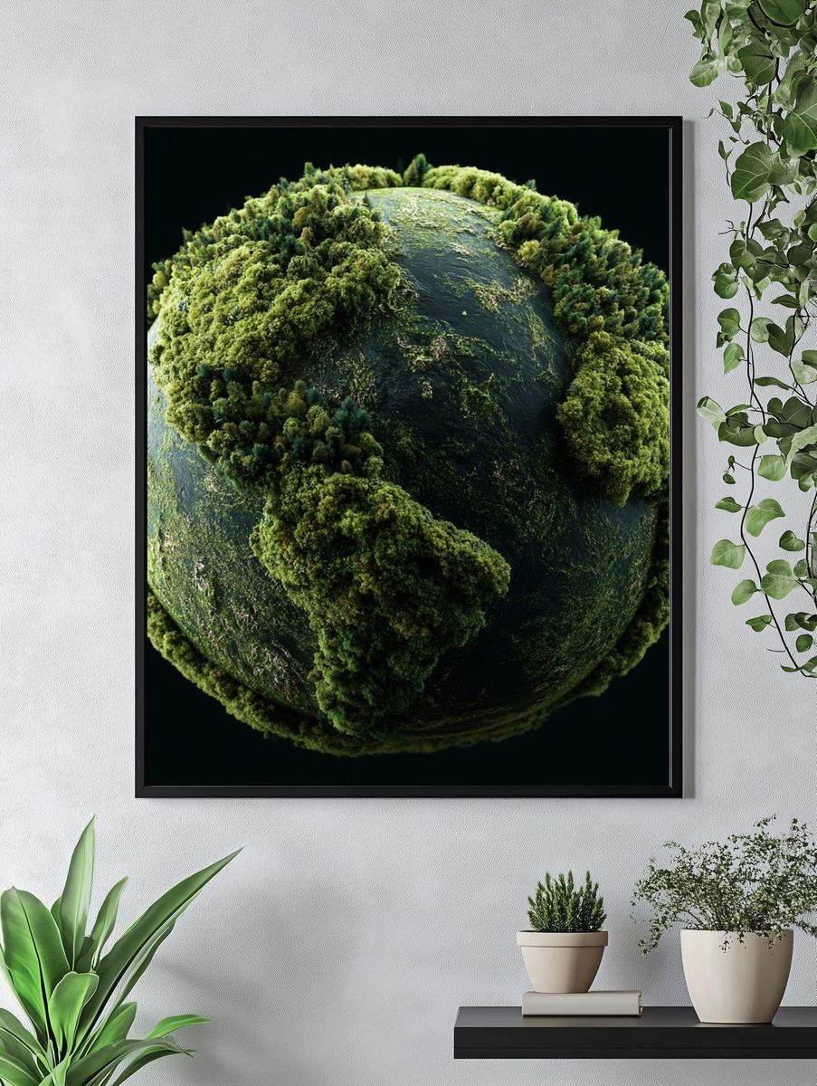 Mossy Earth Globe Illustration Poster. — room view 4