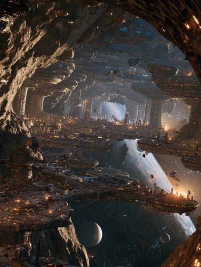 Alien Cavern Cityscape Sci-Fi Print.