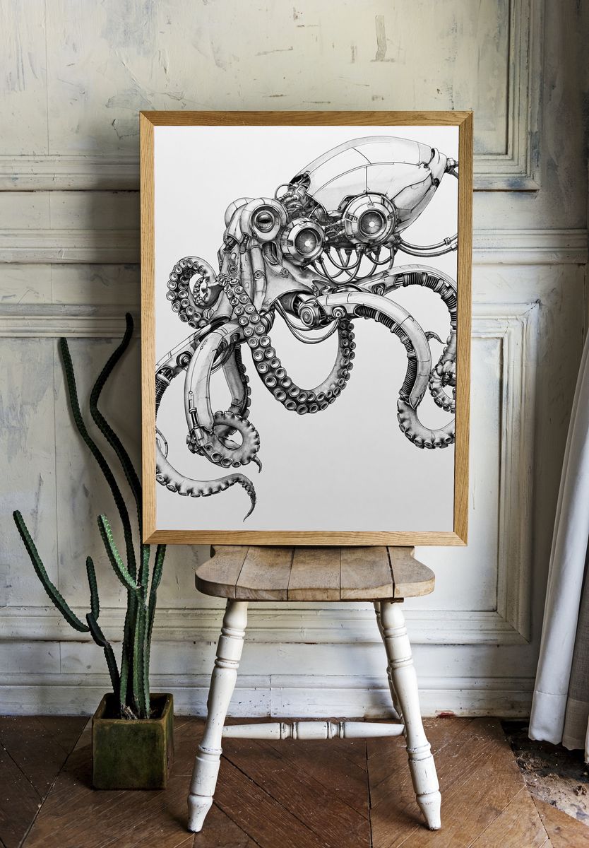Mechanical Octopus Ink Poster. room preview
