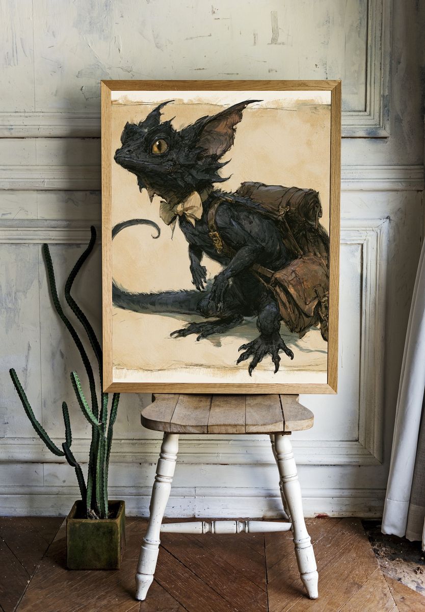 Black Cat Traveler Illustration Poster. — room view 1