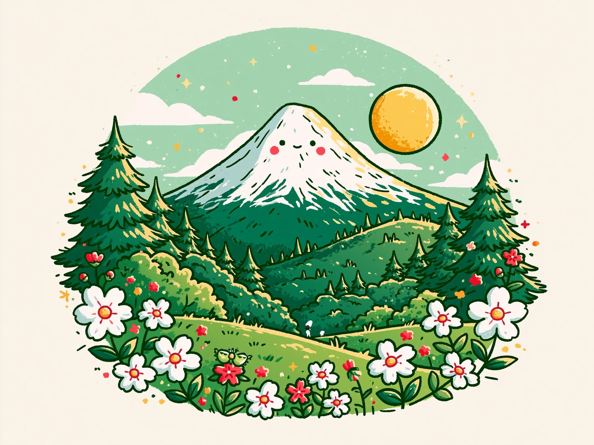 Whimsical Mountain Landscape Print. poster — illustration art