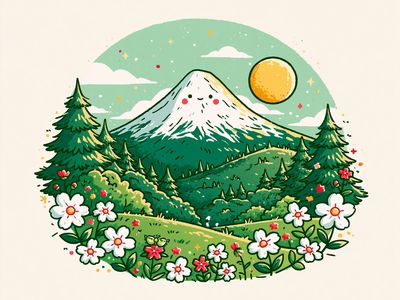 Whimsical Mountain Landscape Print.