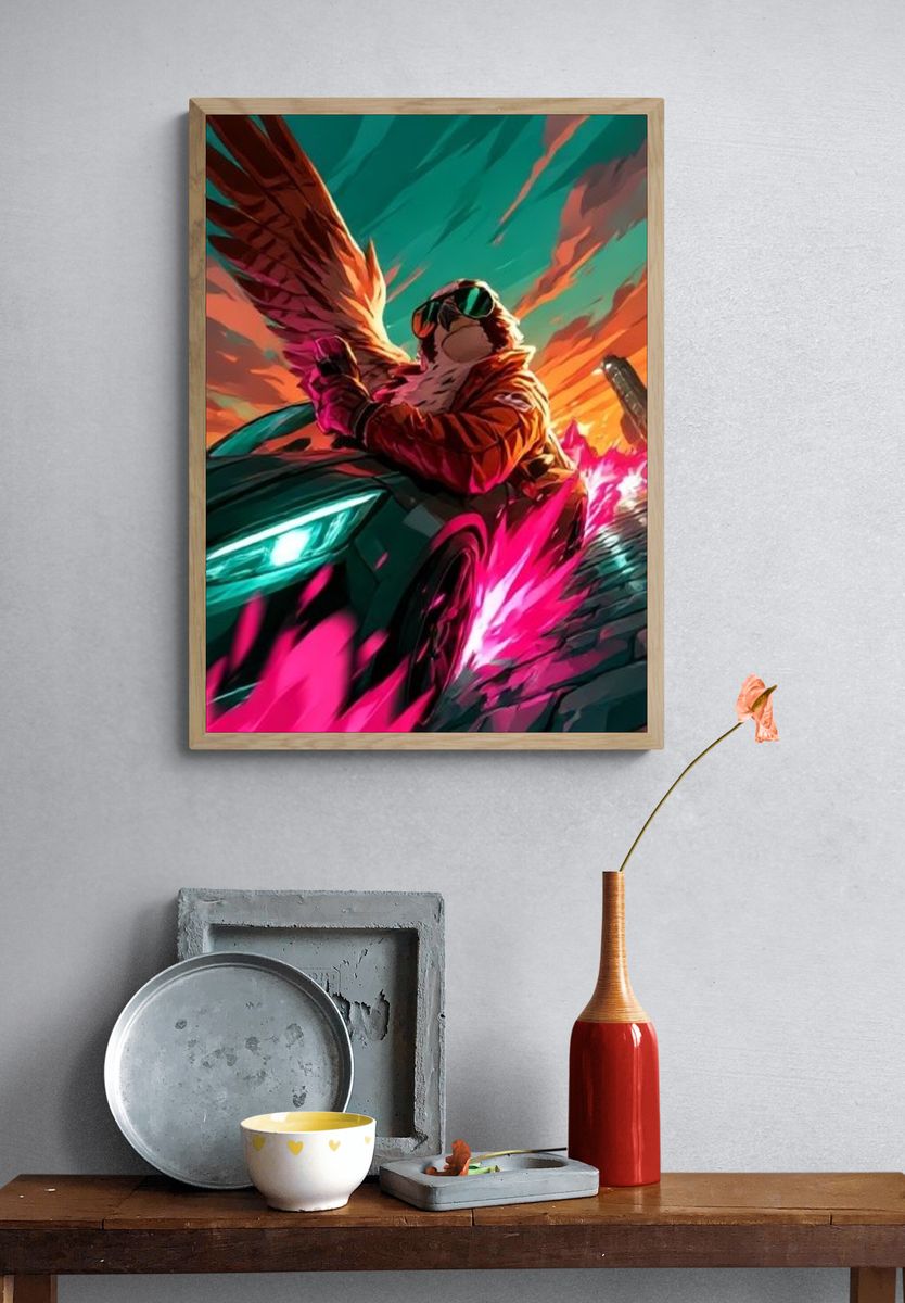 Winged Rider Digital Art Poster. — room view 3