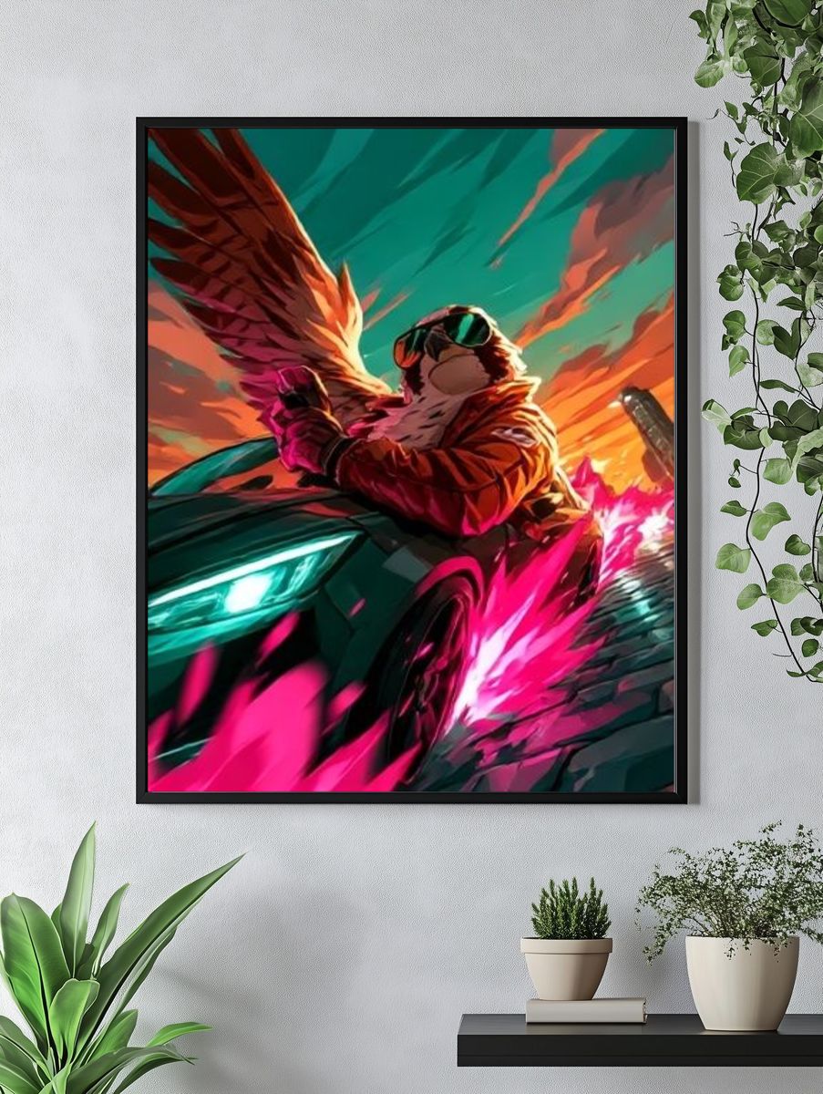 Winged Rider Digital Art Poster. — room view 4