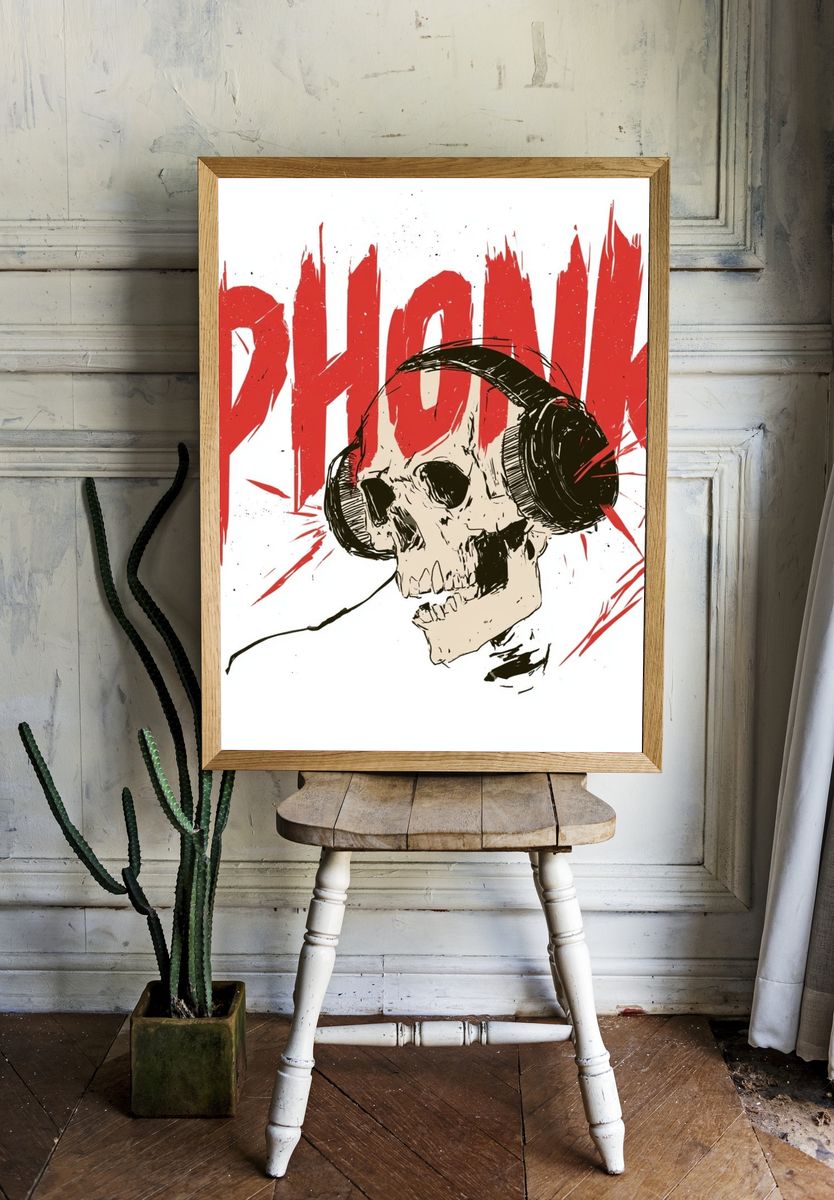 Phonk Skull Illustration Poster. room preview