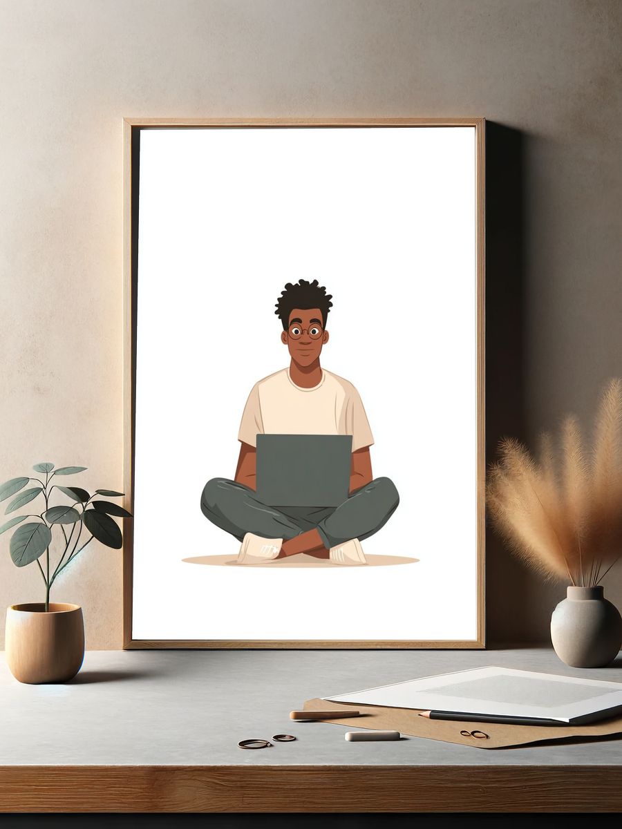 Laptop Study Character Illustration Poster. — room view 2