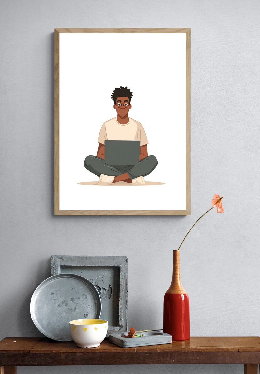 Laptop Study Character Illustration Poster. — room view 3