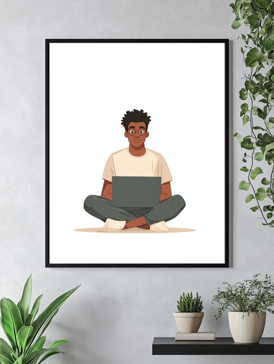 Laptop Study Character Illustration Poster. — room view 4
