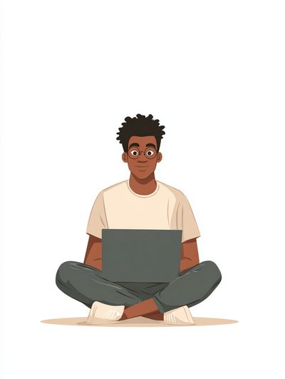 Laptop Study Character Illustration Poster.
