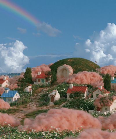 Dreamy Cloud Village Illustration Print.