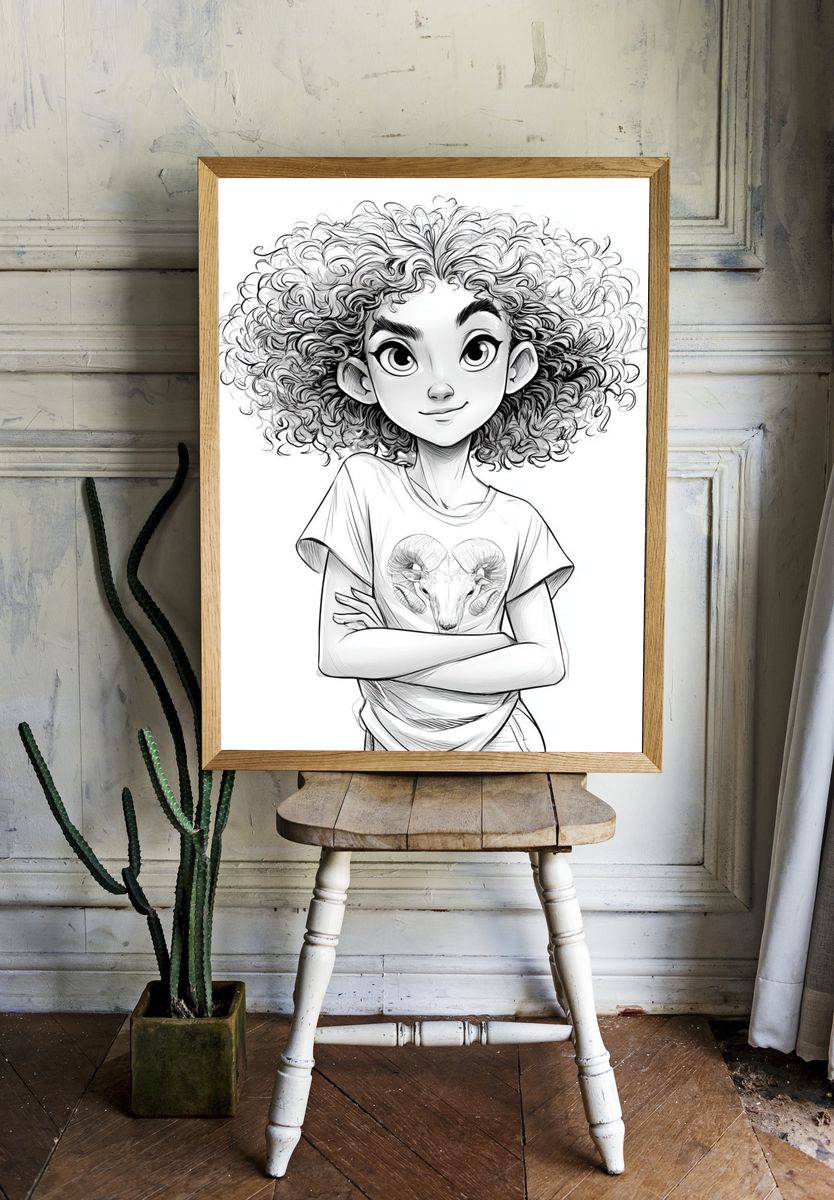 Curly Girl Ram Tee Print. room preview