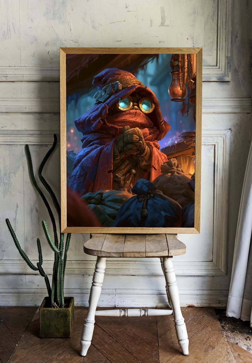 Goggled Hooded Gnome Illustration Poster. room preview