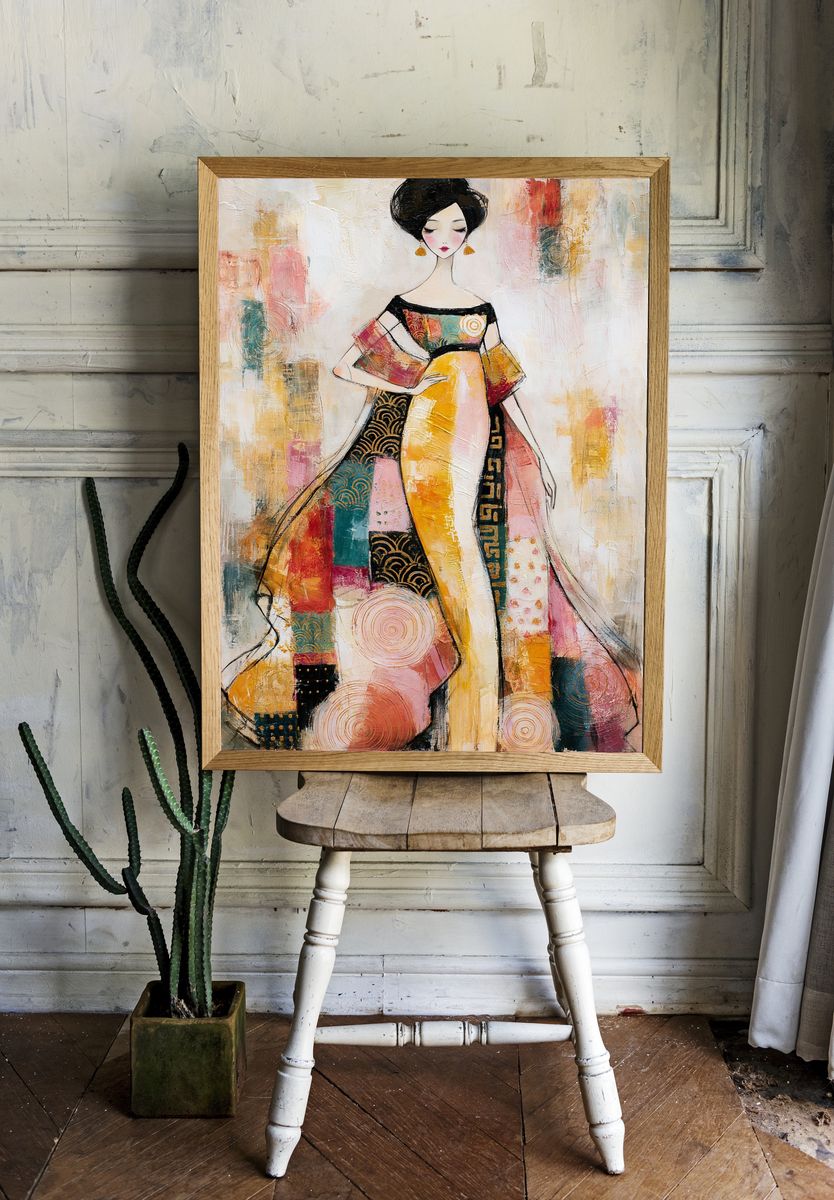 Elegant Kimono Figure Illustration Poster. room preview