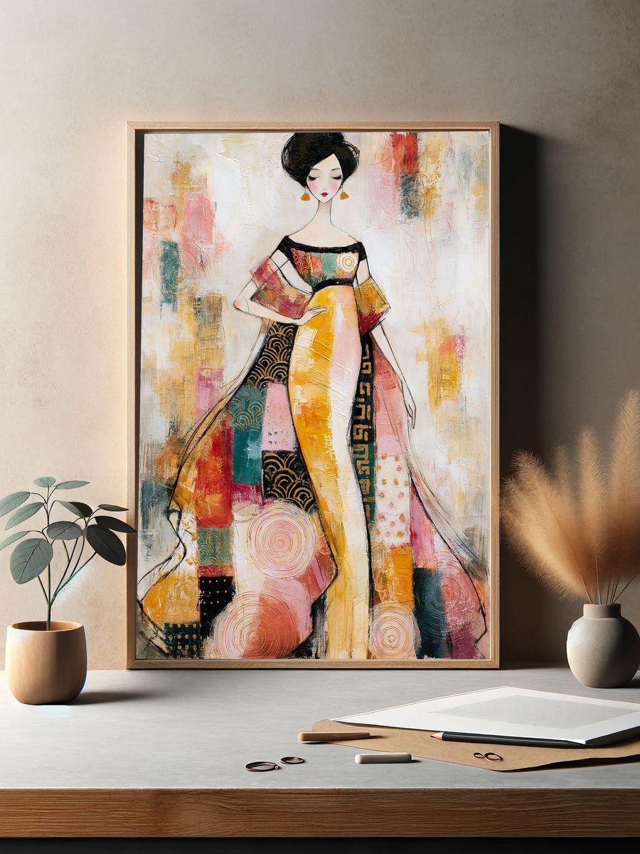 Elegant Kimono Figure Illustration Poster. — room view 2
