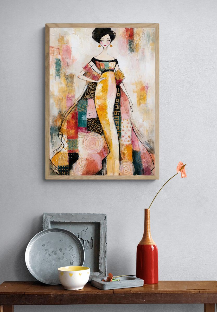 Elegant Kimono Figure Illustration Poster. — room view 3