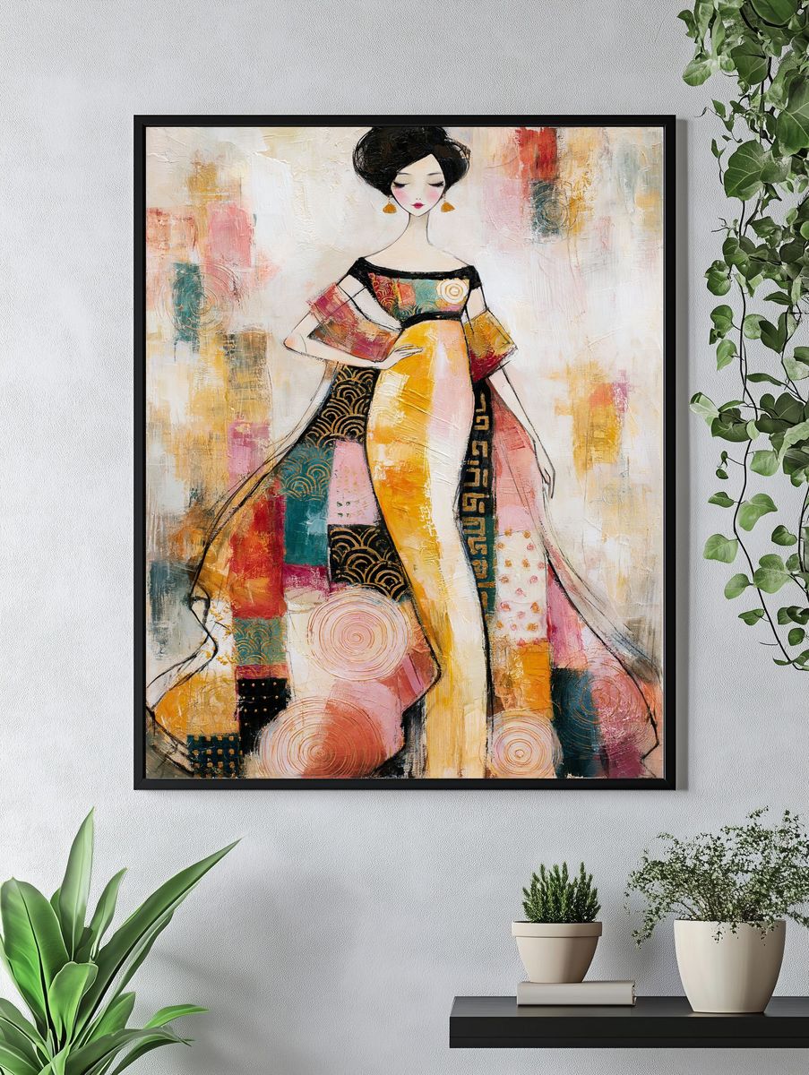 Elegant Kimono Figure Illustration Poster. — room view 4