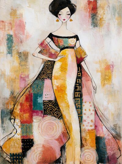 Elegant Kimono Figure Illustration Poster.