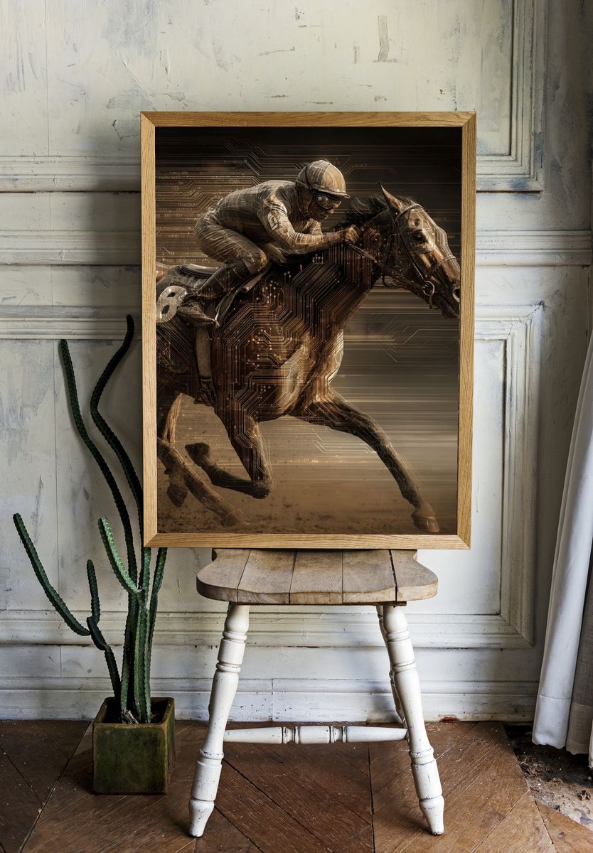 Cyber Horse Racing Illustration Poster. room preview