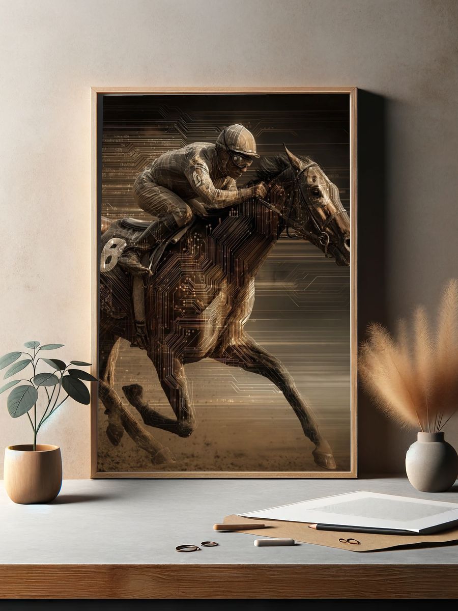 Cyber Horse Racing Illustration Poster. — room view 2