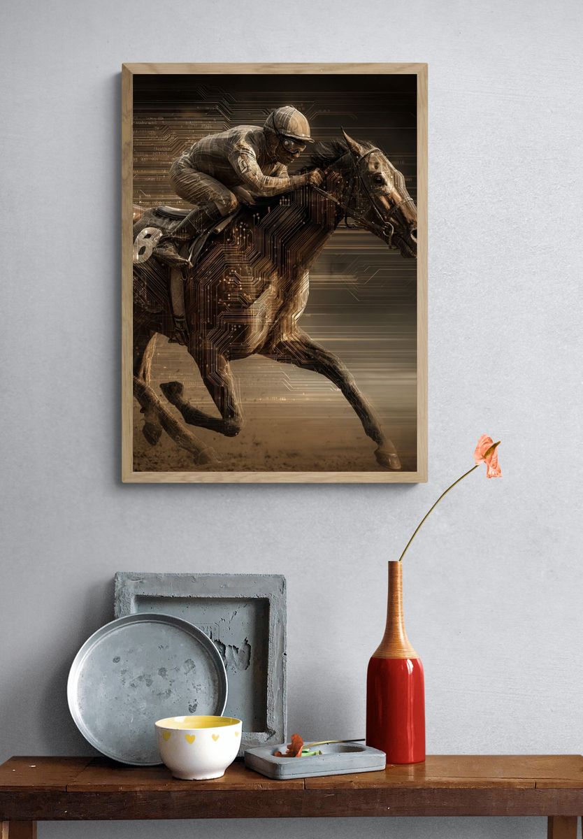 Cyber Horse Racing Illustration Poster. — room view 3