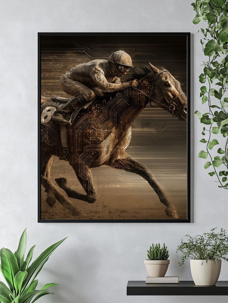 Cyber Horse Racing Illustration Poster. — room view 4