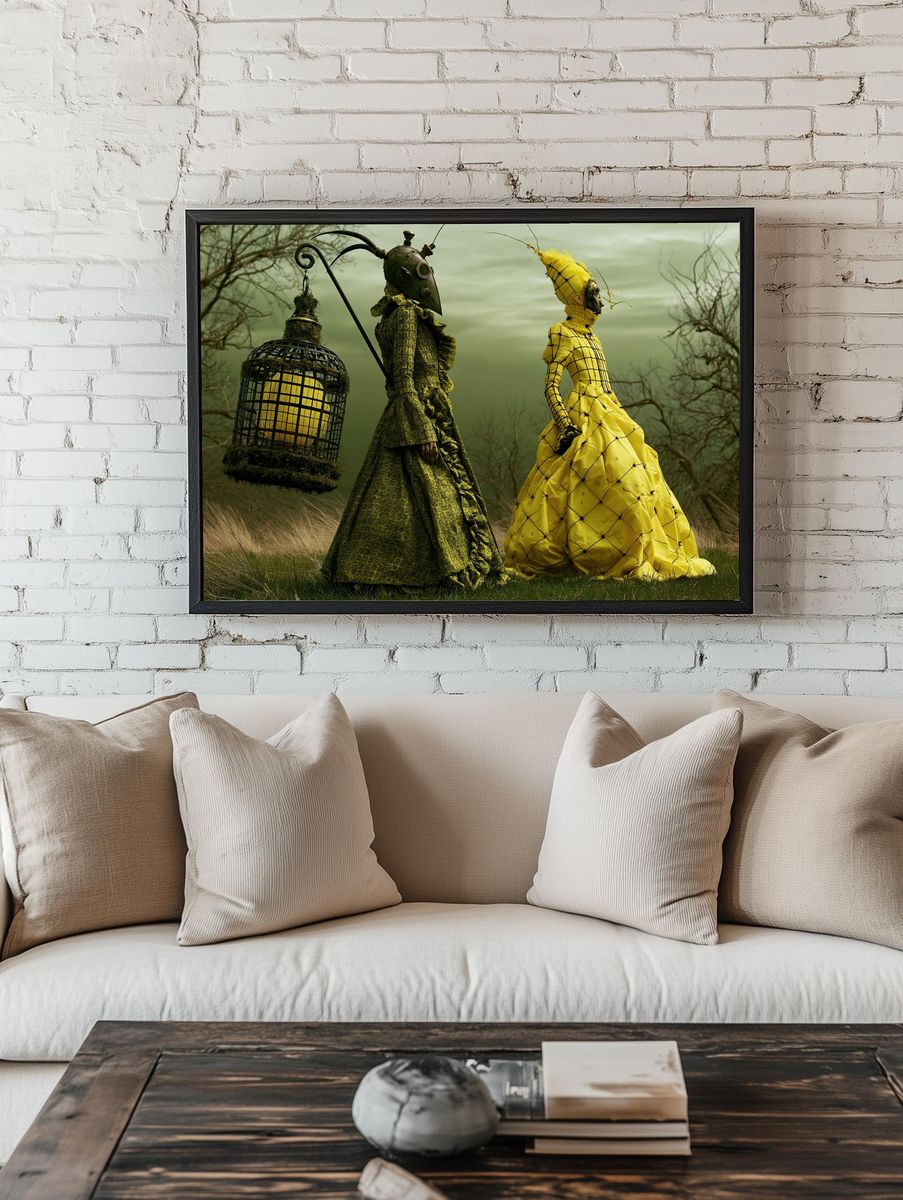 Surreal Gothic Figures Illustration Print. — room view 1