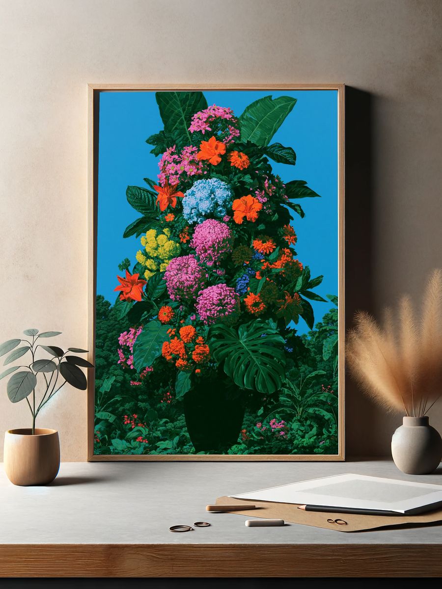 Tropical Floral Bouquet Illustration Poster. — room view 2