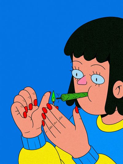 Girl Lighting Joint Cartoon Print. poster