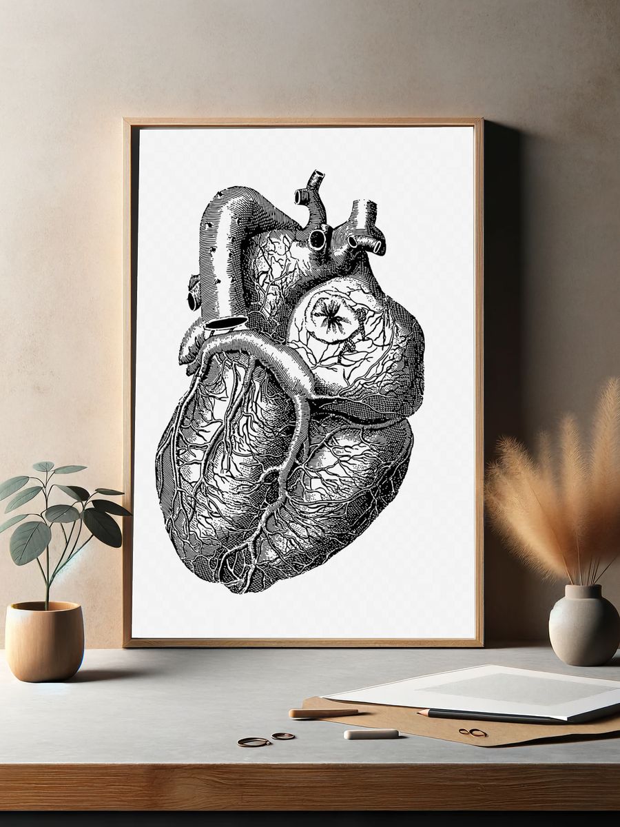 Realistic heart drawing, medical vintage. — room view 2