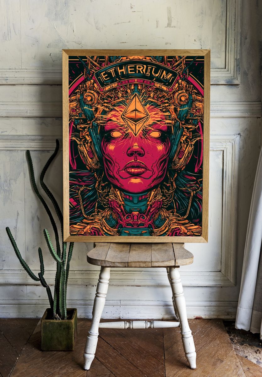 Ethereum Cyberpunk Portrait Poster. room preview