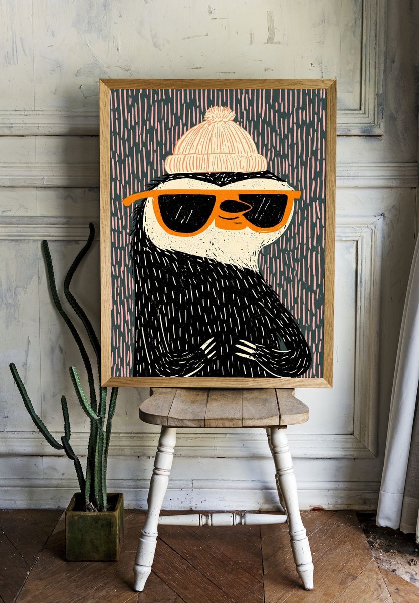 Cool Penguin Illustration Poster. room preview
