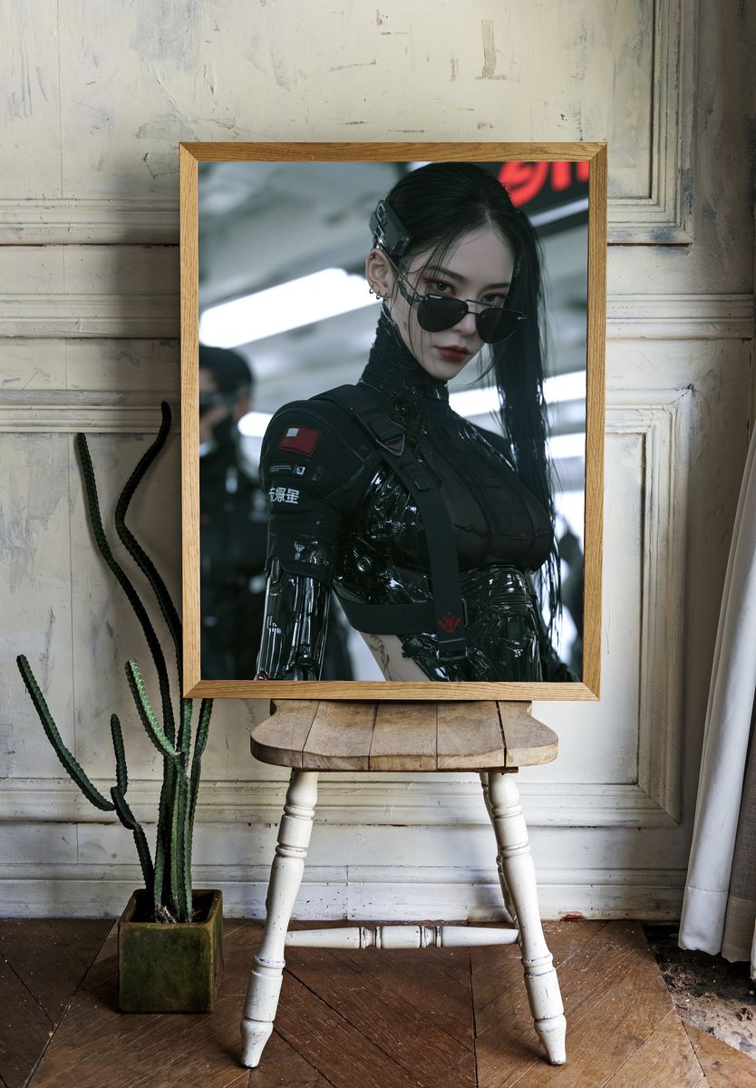 Cyberpunk Woman Portrait Print. room preview