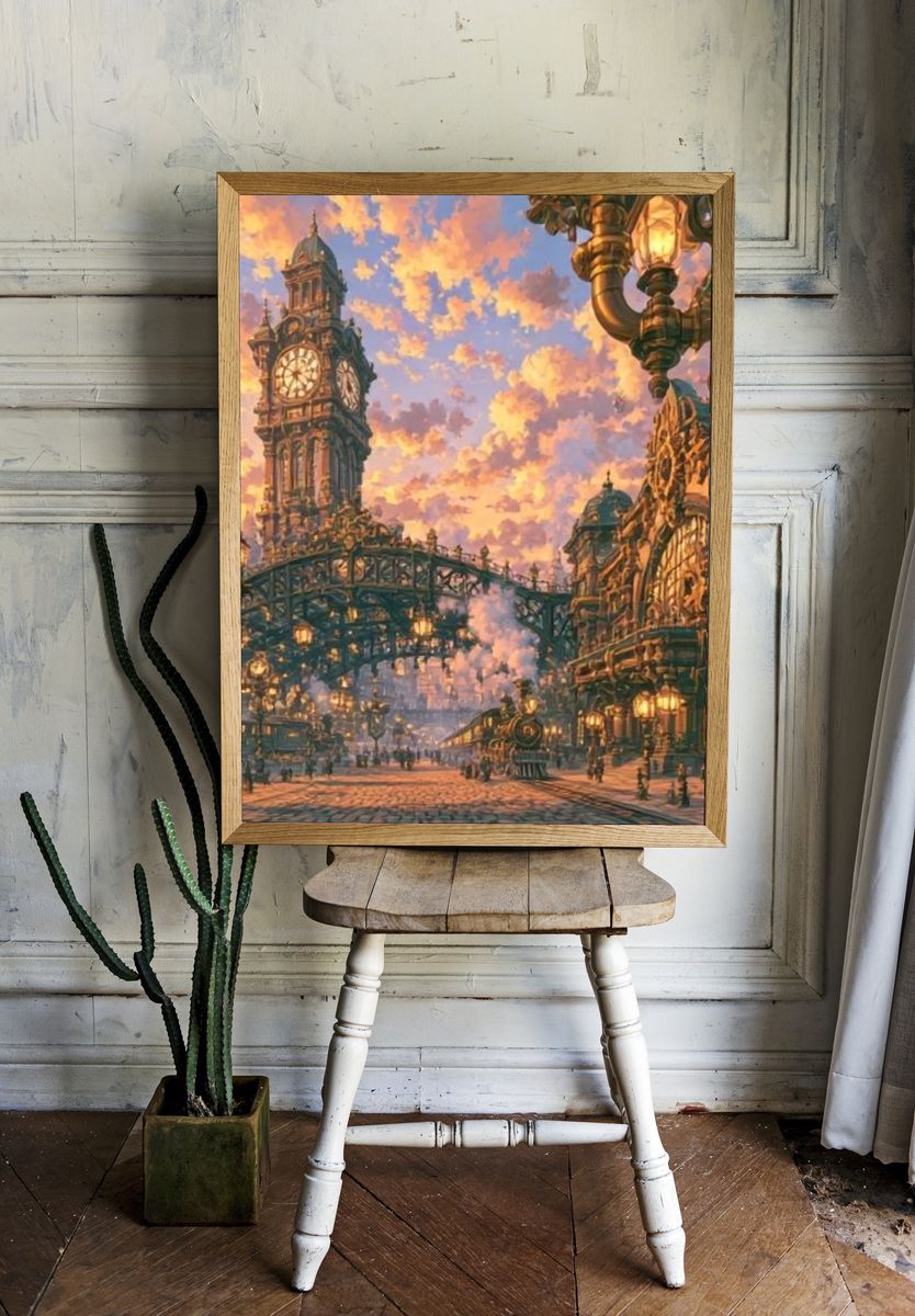 Steampunk City Clocktower Poster. — room view 1