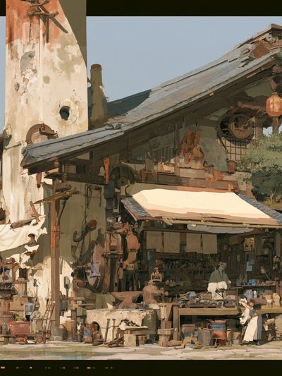 Rustic Workshop Village Illustration Poster. poster