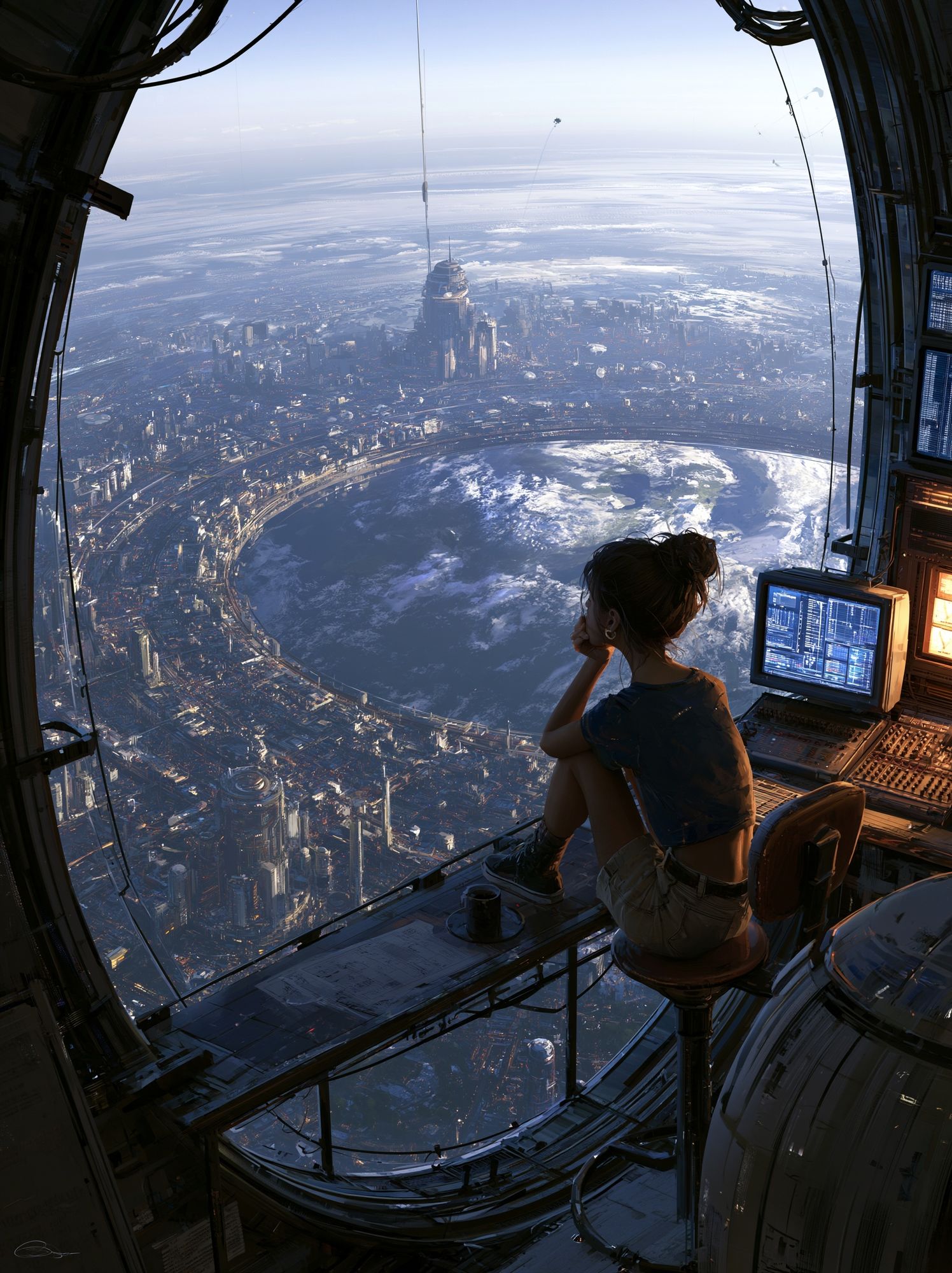 Orbital City View Sci-Fi Poster. poster — illustration art