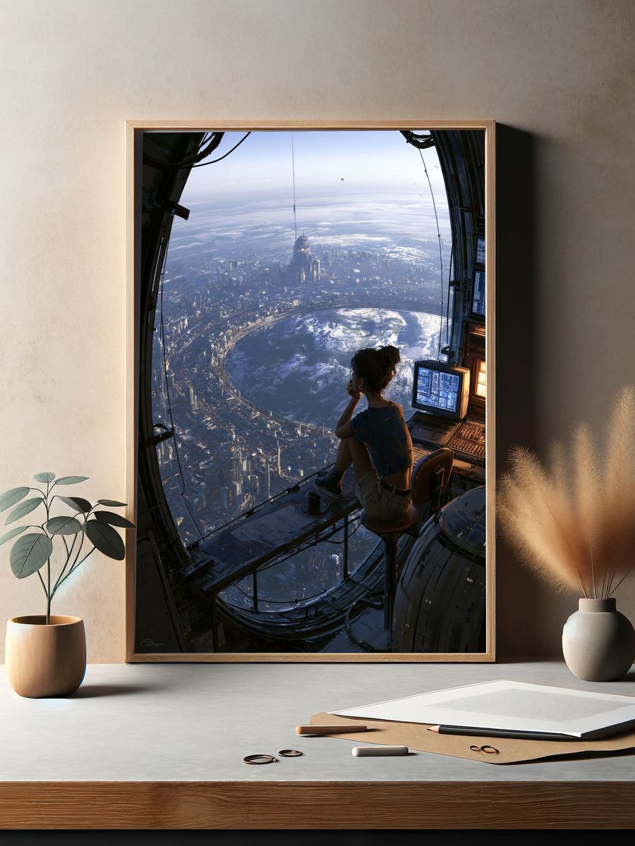 Orbital City View Sci-Fi Poster. — room view 2