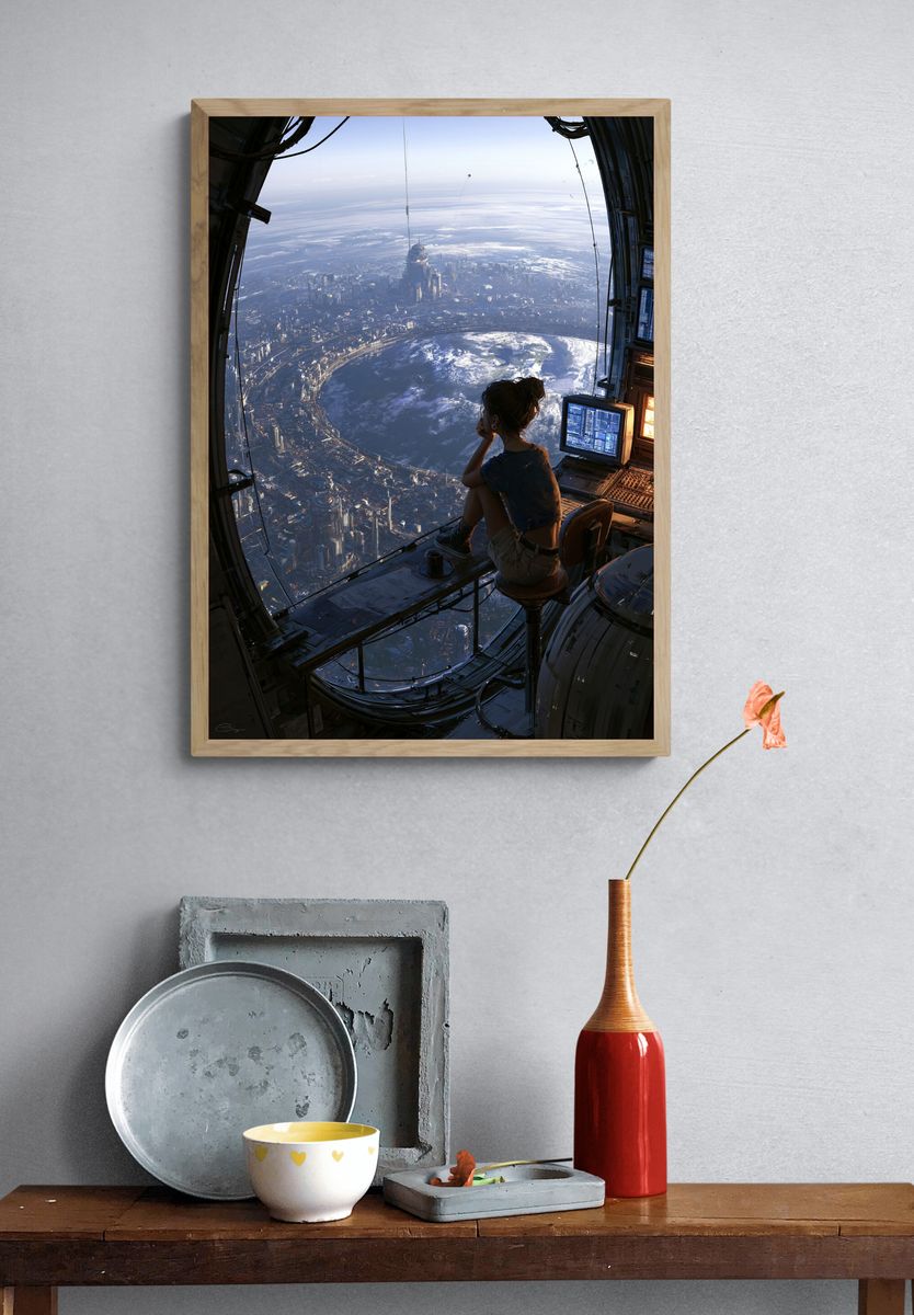 Orbital City View Sci-Fi Poster. — room view 3